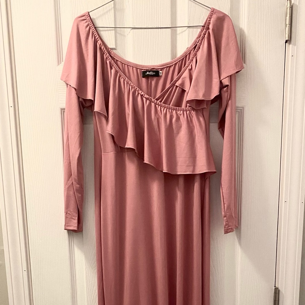 Long sleeve mauve maternity dress